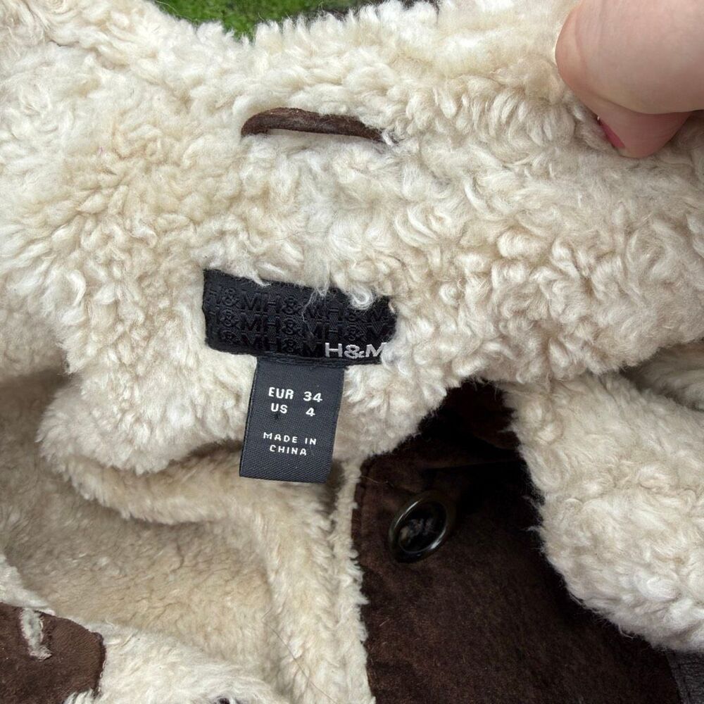 Y2K H&M Brown Faux Suede Faux Shearling Winter Women’s Coat Jacket - Picture 5 of 5